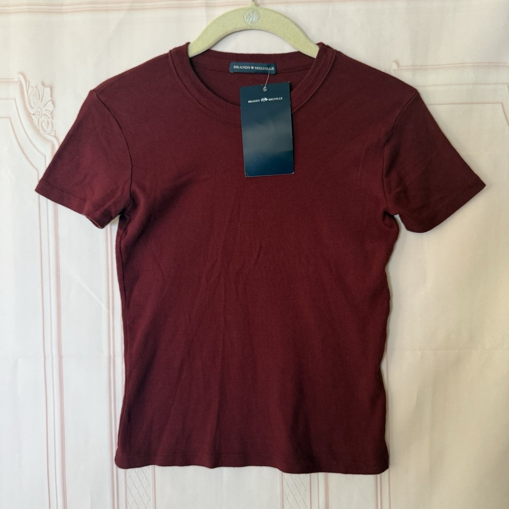Brandy Melville Cotton Short Sleeve T-Shirt Maroon One Size NWT